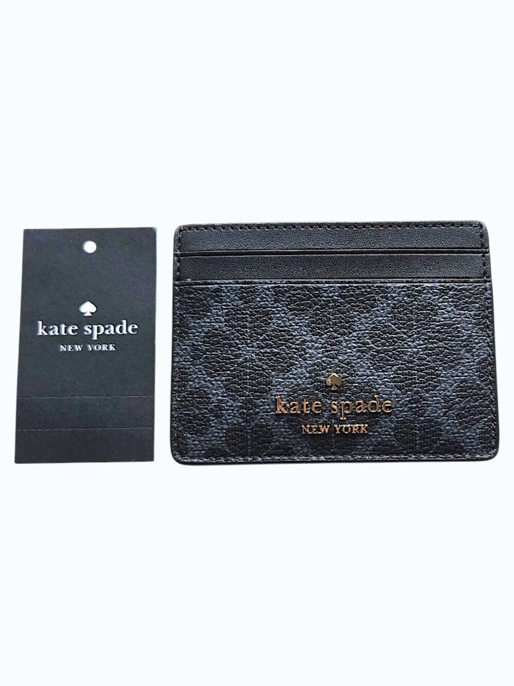Kate Spade New York Spade Flower Small Slim Card Holder Wallet Black Floral NWT